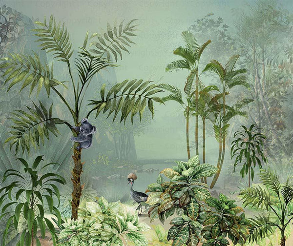 Palm Trees Nature Scene Tropical Wall Mural, Green Custom Size Wallpaper, Non-Woven, Non-Pasted, Washable, Oversized Large Wall Art, Removable (Copy) - Walloro High End Wallcoverings & More