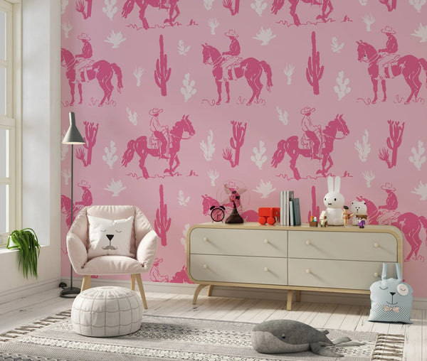 Pastel Pink Cowgirl Wallpaper, Western Seamless Pattern Mural, Oversized Custom Size Wall Art, Non - Woven, Non - Adhesive, Modern Wall Paper, Removable - Adawall Wallpaper - Registered Trade Accounts Only, Wallpaper Wholesale Account - W77550 - Adawall Wholesale - Wallpaper Wholesaler