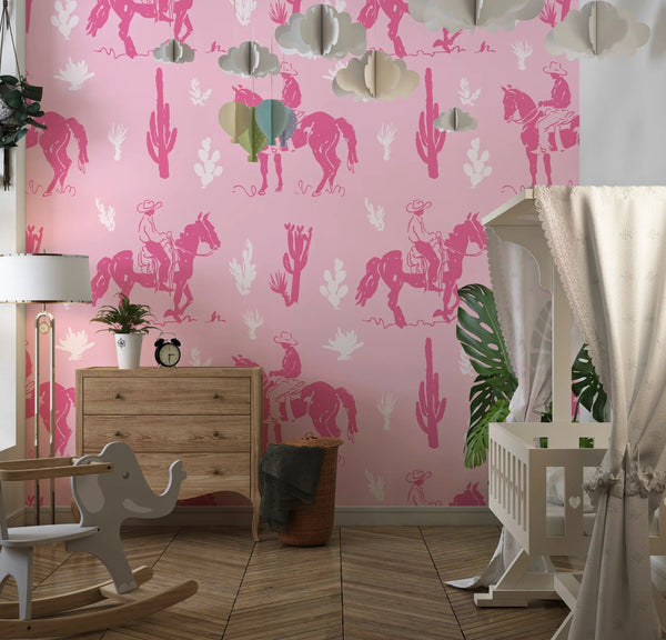 Pastel Pink Cowgirl Wallpaper, Western Seamless Pattern Mural, Oversized Custom Size Wall Art, Non - Woven, Non - Adhesive, Modern Wall Paper, Removable - Adawall Wallpaper - Registered Trade Accounts Only, Wallpaper Wholesale Account - W77550 - Adawall Wholesale - Wallpaper Wholesaler