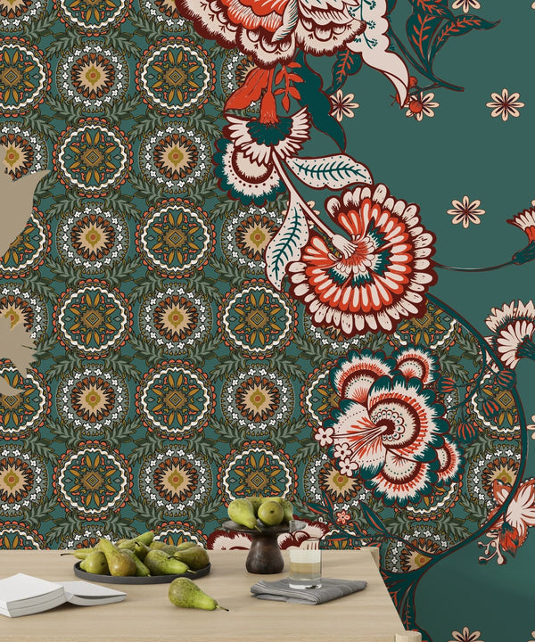 Patchwork Floral Pattern Wallpaper, Paisley and Indian Flowers Mural, Oversized Custom Size Wall Art, Non - Woven, Non - Adhesive, Modern Wall Paper, Removable - Adawall Wallpaper - Registered Trade Accounts Only, Wallpaper Wholesale Account - W77525 - Adawall Wholesale - Wallpaper Wholesaler
