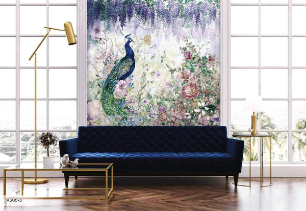 Peacock Forest Wall Mural, Blue Scenic Non - Woven Nature Theme Large Wall Poster, Non - Adhesive Modern Jungle Wall Art - Adawall Wallpaper - Registered Trade Accounts Only, Wallpaper Wholesale Account - A300-3 - Adawall Wholesale - Wallpaper Wholesaler
