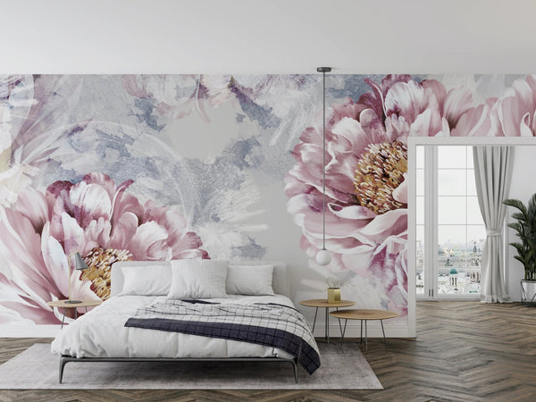 Peony Flowers Wallpaper, Pink Mural, Oversized Custom Size Wall Art, Non - Woven, Non - Adhesive, Modern Wall Paper, Removable - Adawall Wallpaper - Registered Trade Accounts Only, Wallpaper Wholesale Account - W77511 - Adawall Wholesale - Wallpaper Wholesaler
