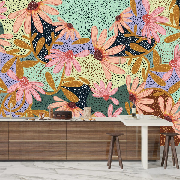 Pink Floral Wallpaper, Vintage Style Mural, Oversized Custom Size Wall Art, Non - Woven, Non - Adhesive, Modern Wall Paper, Removable - Adawall Wallpaper - Registered Trade Accounts Only, Wallpaper Wholesale Account - W77646 - Adawall Wholesale - Wallpaper Wholesaler