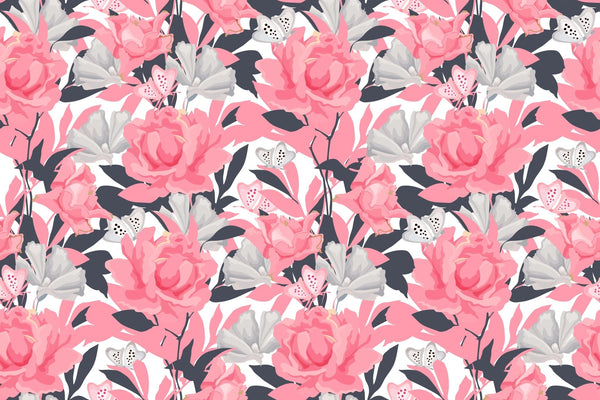 Pink Flowers Wallpaper, Seamless Pattern Mural, Oversized Custom Size Wall Art, Non - Woven, Non - Adhesive, Modern Wall Paper, Removable - Adawall Wallpaper - Registered Trade Accounts Only, Wallpaper Wholesale Account - W78016 - Adawall Wholesale - Wallpaper Wholesaler
