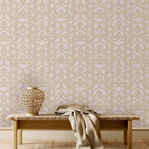Pink Lace Trellis Wallpaper, Shiny Silver Gold Patterns Faded Colors Damask Design - Adawall Wallpaper - Registered Trade Accounts Only, Wallpaper Wholesale Account - 7810-3 - Adawall Wholesale - Wallpaper Wholesaler