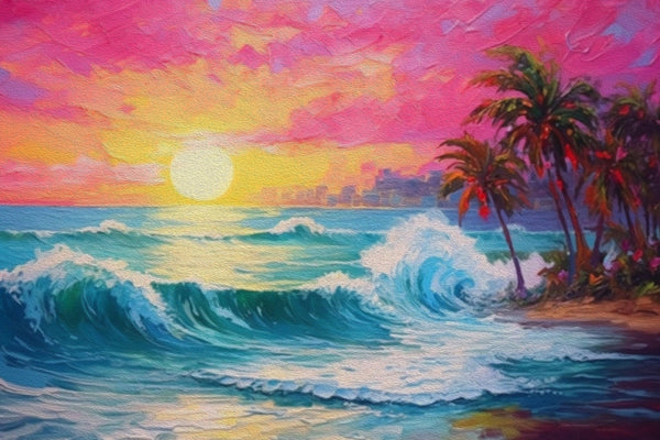 Pink Sky, Sunrise and Sea View Wallpaper, Oil Painting Mural, Oversized Custom Size Wall Art, Non - Woven, Non - Adhesive, Modern Wall Paper, Removable - Adawall Wallpaper - Registered Trade Accounts Only, Wallpaper Wholesale Account - W77605 - Adawall Wholesale - Wallpaper Wholesaler