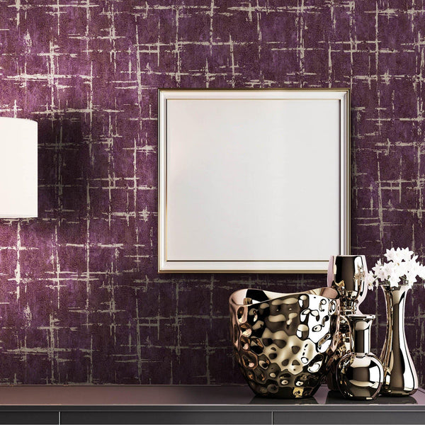 Purple Abstract Metallic Lines Wallpaper, 3D Deep Embosed Silver Gold Rustic Geometric Interior Decor - Adawall Wallpaper - Registered Trade Accounts Only, Wallpaper Wholesale Account - 7813-7 - Adawall Wholesale - Wallpaper Wholesaler
