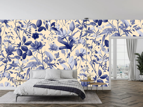 Purple Floral Wallpaper, Seamless Pattern Mural, Oversized Custom Size Wall Art, Non - Woven, Non - Adhesive, Modern Wall Paper, Removable - Adawall Wallpaper - Registered Trade Accounts Only, Wallpaper Wholesale Account - W77961 - Adawall Wholesale - Wallpaper Wholesaler