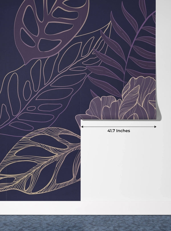 Purple Flowers Wallpaper, Big Leaves Mural, Oversized Custom Size Wall Art, Non - Woven, Non - Adhesive, Modern Wall Paper, Removable - Adawall Wallpaper - Registered Trade Accounts Only, Wallpaper Wholesale Account - W77932 - Adawall Wholesale - Wallpaper Wholesaler