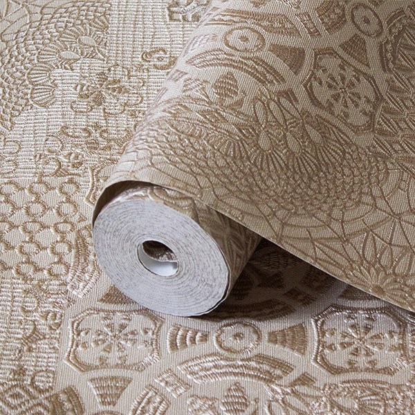 Quilted 3D Embossed Wallpaper, Beige, Flocked Rich Textured Velvet Feel Luxury Wallcovering, Vintage Washed Patchwork Style, Non-Woven - Walloro High End Wallcoverings & More