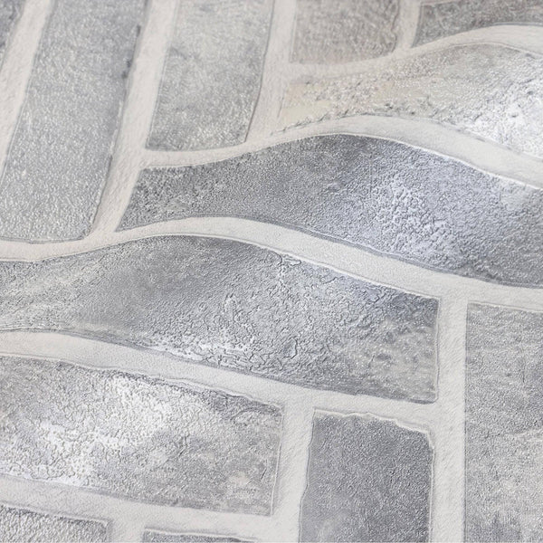 Realistic Embossed Brick Wallpaper, Gray Chevron Pattern Stone Wall Decor, Home Commercial Use Textured Wallcovering - Walloro High End Wallcoverings & More