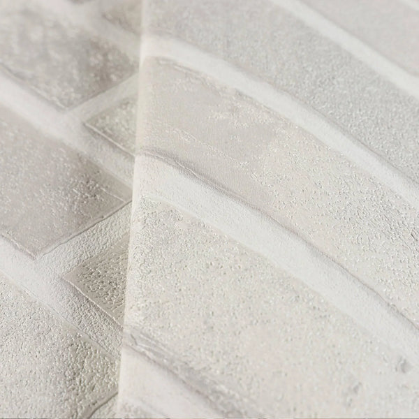 Realistic Embossed Brick Wallpaper, White, Ivory Chevron Pattern Stone Wall Decor, Home Commercial Use Textured Wallcovering - Walloro High End Wallcoverings & More