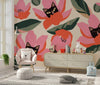 Red and Pink Floral, Kittens Wallpaper, Seamless Pattern Mural, Oversized Custom Size Wall Art, Non - Woven, Non - Adhesive, Modern Wall Paper, Removable - Adawall Wallpaper - Registered Trade Accounts Only, Wallpaper Wholesale Account - W77873 - Adawall Wholesale - Wallpaper Wholesaler