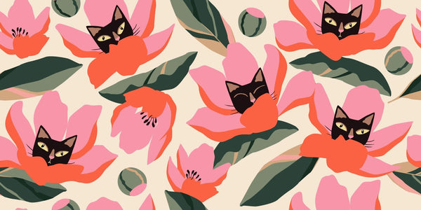 Red and Pink Floral, Kittens Wallpaper, Seamless Pattern Mural, Oversized Custom Size Wall Art, Non - Woven, Non - Adhesive, Modern Wall Paper, Removable - Adawall Wallpaper - Registered Trade Accounts Only, Wallpaper Wholesale Account - W77873 - Adawall Wholesale - Wallpaper Wholesaler