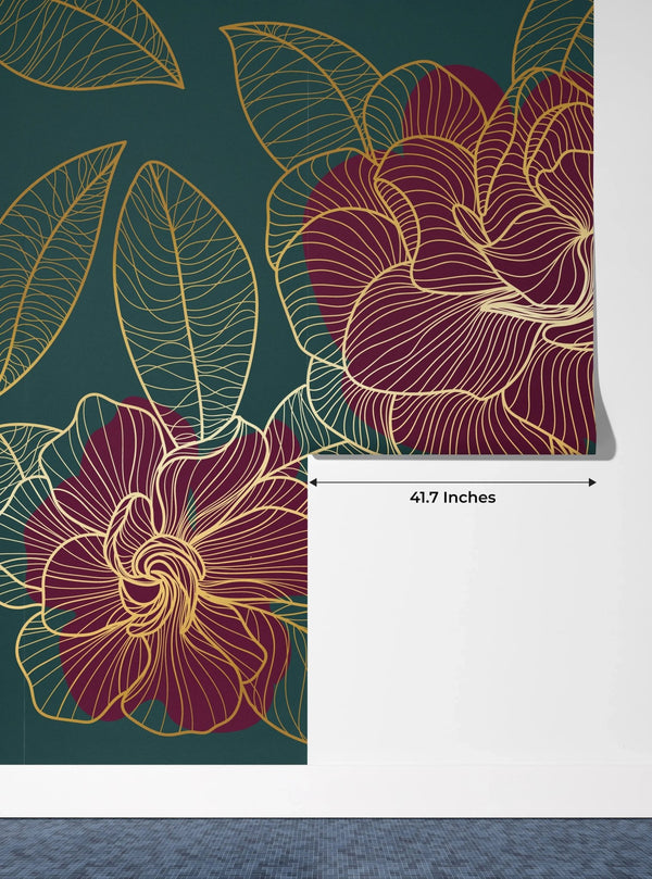 Red Rose Wallpaper, Green Background Mural, Oversized Custom Size Wall Art, Non - Woven, Non - Adhesive, Modern Wall Paper, Removable - Adawall Wallpaper - Registered Trade Accounts Only, Wallpaper Wholesale Account - W77930 - Adawall Wholesale - Wallpaper Wholesaler