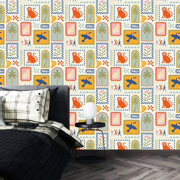 Retro Tropical Summer Wallpaper, Seamless Pattern Mural, Oversized Custom Size Wall Art, Non - Woven, Non - Adhesive, Modern Wall Paper, Removable - Adawall Wallpaper - Registered Trade Accounts Only, Wallpaper Wholesale Account - W77557 - Adawall Wholesale - Wallpaper Wholesaler