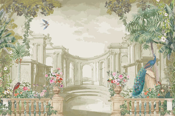 Roman Garden Wallpaper, Peacock Mural, Oversized Custom Size Wall Art, Non - Woven, Non - Adhesive, Modern Wall Paper, Removable - Adawall Wallpaper - Registered Trade Accounts Only, Wallpaper Wholesale Account - W77523 - Adawall Wholesale - Wallpaper Wholesaler