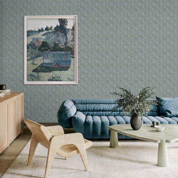 Round Geometric Shapes Deep Embossed Wallpaper, Brown Green Shiny Surface Textured Wall Accent Decor - Walloro High End Wallcoverings & More