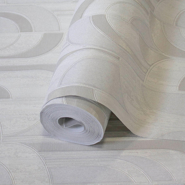 Round Shapes Deep Embossed Wallpaper, White Modern Geometric Flocked Wallcovering, Non - Pasted, Large 114 sq ft Roll - Adawall Wallpaper - Registered Trade Accounts Only, Wallpaper Wholesale Account - 1209-1 - Adawall Wholesale - Wallpaper Wholesaler