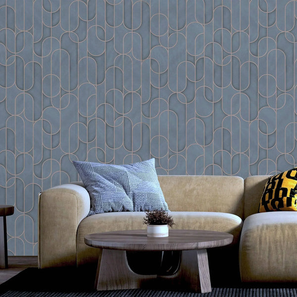 Rounded Shapes 3D Embossed Wallpaper, Dark Gray Velvet Flocked Geometric Elegant Wallcovering - Walloro High End Wallcoverings & More