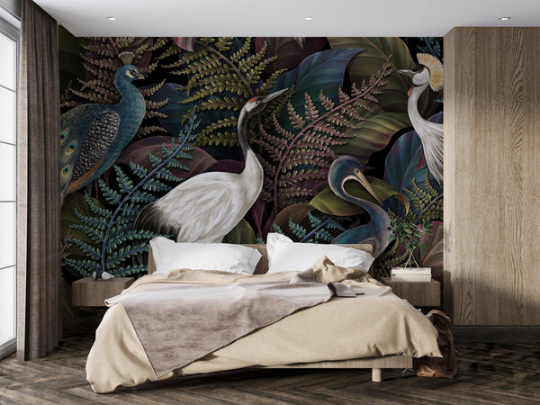 Royal Birds Wallpaper, Tropical Seamless Background Mural, Oversized Custom Size Wall Art, Non - Woven, Non - Adhesive, Modern Wall Paper, Removable - Adawall Wallpaper - Registered Trade Accounts Only, Wallpaper Wholesale Account - W77492 - Adawall Wholesale - Wallpaper Wholesaler