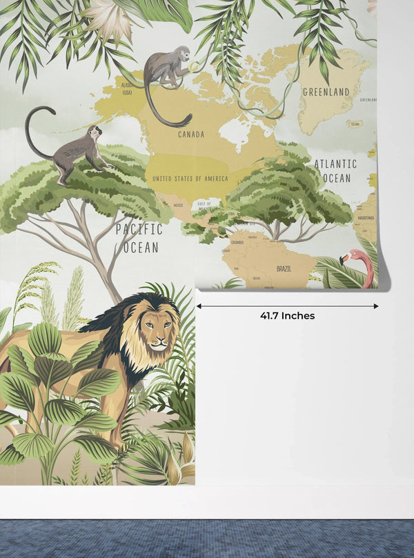 Safari Animals Wallpaper, Kids World Map Mural, Oversized Custom Size Wall Art, Non - Woven, Non - Adhesive, Modern Wall Paper, Removable - Adawall Wallpaper - Registered Trade Accounts Only, Wallpaper Wholesale Account - W77754 - Adawall Wholesale - Wallpaper Wholesaler