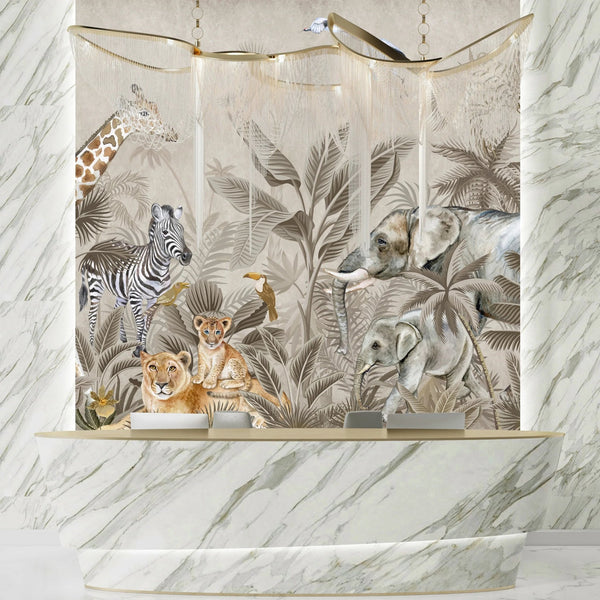 Safari Animals Wallpaper, Watercolor Mural, Oversized Custom Size Wall Art, Non - Woven, Non - Adhesive, Modern Wall Paper, Removable - Adawall Wallpaper - Registered Trade Accounts Only, Wallpaper Wholesale Account - W77832 - Adawall Wholesale - Wallpaper Wholesaler