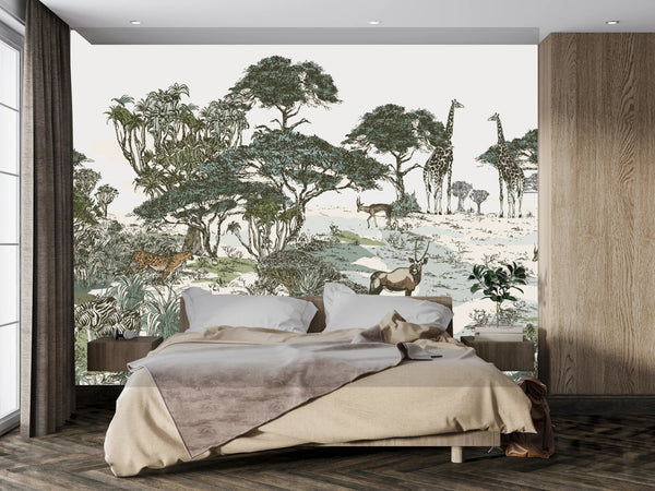Safari Panaroma Wallpaper, Seamless Wildlife Mural, Oversized Custom Size Wall Art, Non - Woven, Non - Adhesive, Modern Wall Paper, Removable - Adawall Wallpaper - Registered Trade Accounts Only, Wallpaper Wholesale Account - W77565 - Adawall Wholesale - Wallpaper Wholesaler