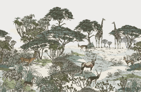 Safari Panaroma Wallpaper, Seamless Wildlife Mural, Oversized Custom Size Wall Art, Non - Woven, Non - Adhesive, Modern Wall Paper, Removable - Adawall Wallpaper - Registered Trade Accounts Only, Wallpaper Wholesale Account - W77565 - Adawall Wholesale - Wallpaper Wholesaler