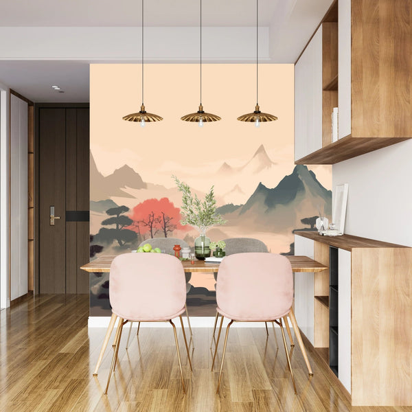 Sakura Trees Wallpaper, Traditional Ink Landscape Mural, Oversized Custom Size Wall Art, Non - Woven, Non - Adhesive, Modern Wall Paper, Removable - Adawall Wallpaper - Registered Trade Accounts Only, Wallpaper Wholesale Account - W78156 - Adawall Wholesale - Wallpaper Wholesaler