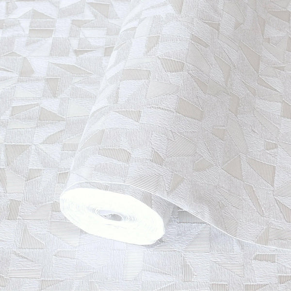 Shimmering Geometric Shapes Wallpaper, Cream Deep Embossed Asymmetrical Design Wallcovering - Walloro High End Wallcoverings & More