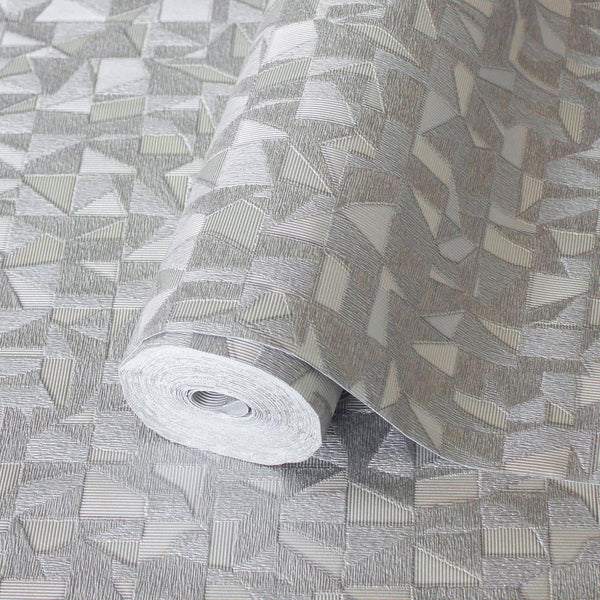 Shimmering Geometric Shapes Wallpaper, Silver Deep Embossed Asymmetrical Design Wallcovering - Adawall Wallpaper - Registered Trade Accounts Only, Wallpaper Wholesale Account - 1512-3 - Adawall Wholesale - Wallpaper Wholesaler