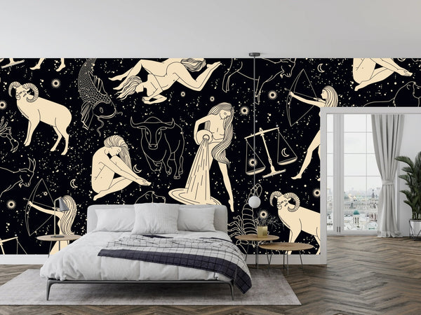 Signs Zodiac Wallpaper, Seamless Pattern Mural, Oversized Custom Size Wall Art, Non - Woven, Non - Adhesive, Modern Wall Paper, Removable - Adawall Wallpaper - Registered Trade Accounts Only, Wallpaper Wholesale Account - W77950 - Adawall Wholesale - Wallpaper Wholesaler