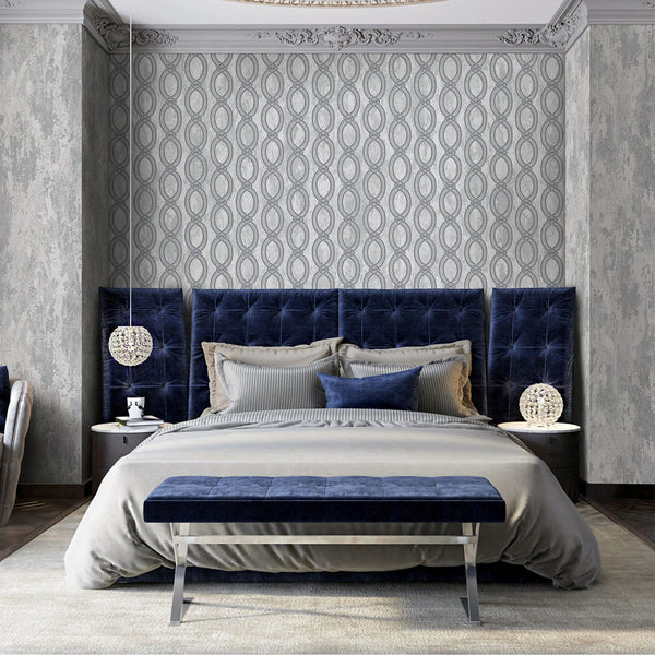 Silver Geometric Chain Pattern Wallpaper, Deep Embossed Stylish Sparkling Luxury Design - Adawall Wallpaper - Registered Trade Accounts Only, Wallpaper Wholesale Account - 7808-2 - Adawall Wholesale - Wallpaper Wholesaler