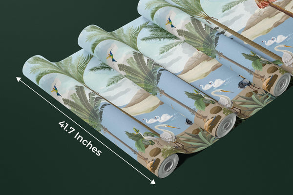 South Asian Subcontinent Wallpaper, Palm Trees, Birds Mural, Oversized Custom Size Wall Art, Non - Woven, Non - Adhesive, Modern Wall Paper, Removable - Adawall Wallpaper - Registered Trade Accounts Only, Wallpaper Wholesale Account - W77585 - Adawall Wholesale - Wallpaper Wholesaler