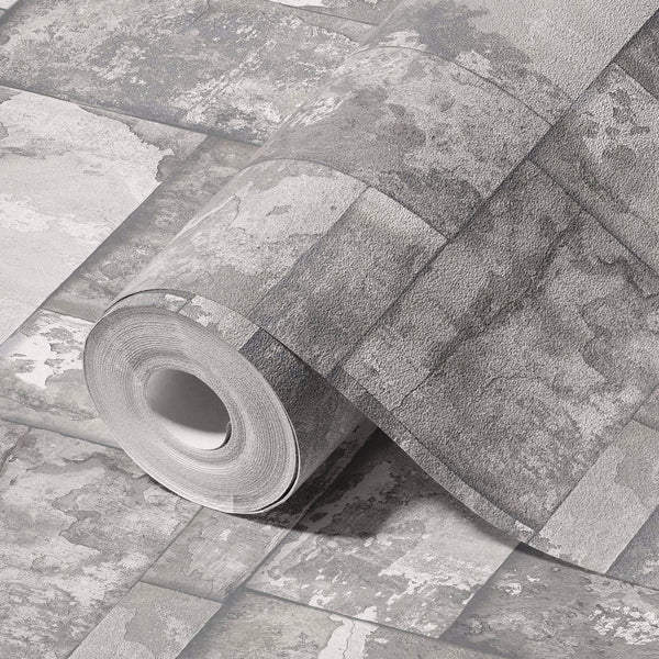 Stylish Rusted Gray Stone Metallic Wallpaper, Realistic 3D Embossed Industrial Wall Decor, Aesthetic Wallcovering - Walloro High End Wallcoverings & More