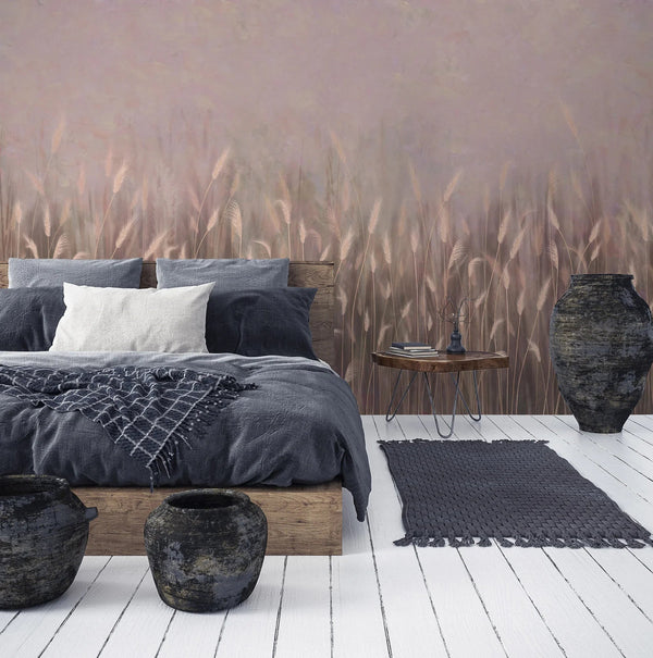 Swaying Wheat Field Wall Mural, Light Purple Windy Wheat Wallpaper, Large Nature Custom Size Wall Covering, Non - Woven, Non - Pasted, Removable, Washable - Adawall Wallpaper - Registered Trade Accounts Only, Wallpaper Wholesale Account - SE302-2 - Adawall Wholesale - Wallpaper Wholesaler