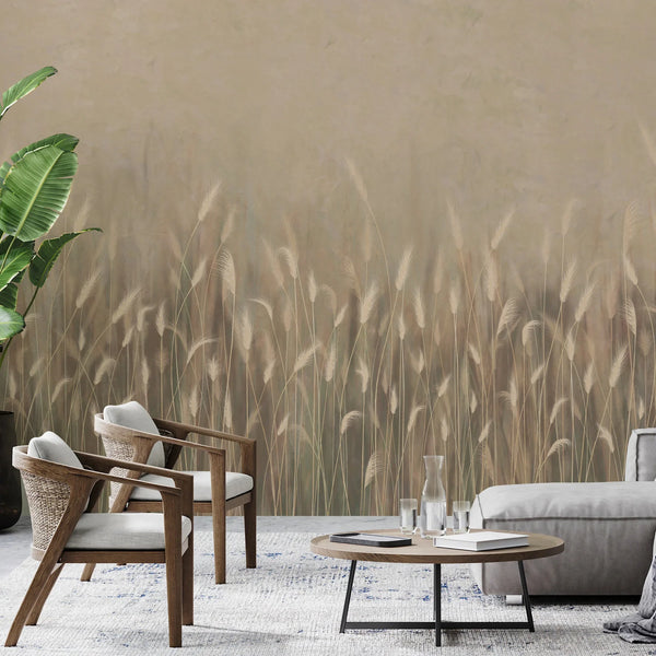 Swaying Wheat Field Wall Mural, Yellow Windy Wheat Wallpaper, Large Nature Custom Size Wall Covering, Non-Woven, Non-Pasted, Removable, Washable - Walloro High End Wallcoverings & More
