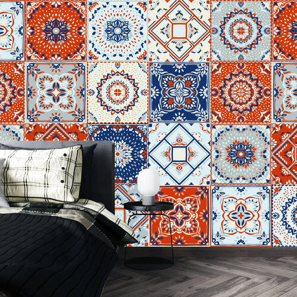 Talavera Indian Wallpaper, Seamless Pattern Mural, Oversized Custom Size Wall Art, Non - Woven, Non - Adhesive, Modern Wall Paper, Removable - Adawall Wallpaper - Registered Trade Accounts Only, Wallpaper Wholesale Account - W77677 - Adawall Wholesale - Wallpaper Wholesaler