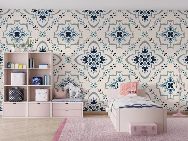 Talavera Wallpaper, Seamless Pattern Mural, Oversized Custom Size Wall Art, Non - Woven, Non - Adhesive, Modern Wall Paper, Removable - Adawall Wallpaper - Registered Trade Accounts Only, Wallpaper Wholesale Account - W77671 - Adawall Wholesale - Wallpaper Wholesaler