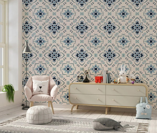 Talavera Wallpaper, Seamless Pattern Mural, Oversized Custom Size Wall Art, Non - Woven, Non - Adhesive, Modern Wall Paper, Removable - Adawall Wallpaper - Registered Trade Accounts Only, Wallpaper Wholesale Account - W77671 - Adawall Wholesale - Wallpaper Wholesaler