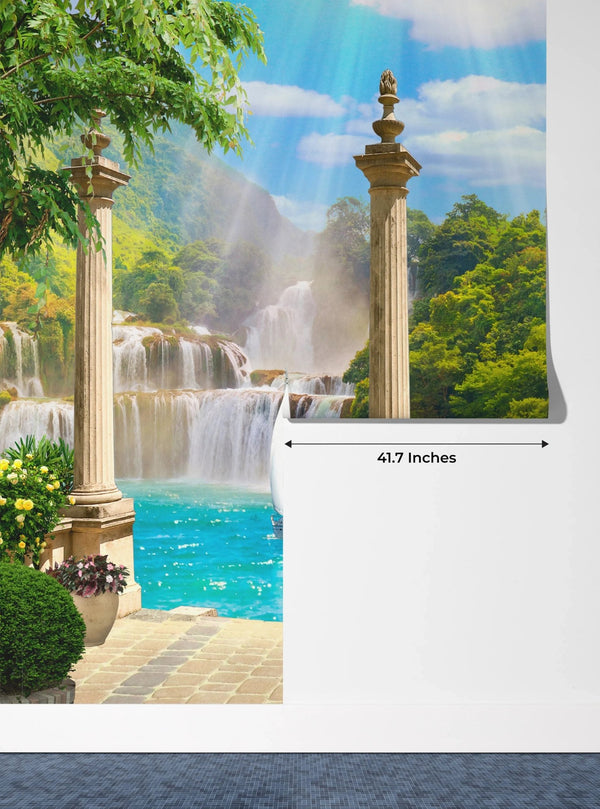 Terrace with Waterfalls Wallpaper, Seascape Mural, Oversized Custom Size Wall Art, Non - Woven, Non - Adhesive, Modern Wall Paper, Removable - Adawall Wallpaper - Registered Trade Accounts Only, Wallpaper Wholesale Account - W77817 - Adawall Wholesale - Wallpaper Wholesaler