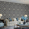 Timeless Design 3D Embossed Damask Wallpaper, Dark Blue, Gold Luxury Velvet Feeling Wallcovering, Large 114 sq ft Roll - Adawall Wallpaper - Registered Trade Accounts Only, Wallpaper Wholesale Account - 1301-5 - Adawall Wholesale - Wallpaper Wholesaler