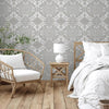 Timeless Design 3D Embossed Damask Wallpaper, Gray, Silver Luxury Velvet Feeling Wallcovering, Large 114 sq ft Roll - Adawall Wallpaper - Registered Trade Accounts Only, Wallpaper Wholesale Account - 1301-3 - Adawall Wholesale - Wallpaper Wholesaler