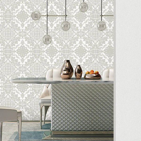 Timeless Design 3D Embossed Damask Wallpaper, White, Silver Luxury Velvet Feeling Wallcovering, Large 114 sq ft Roll - Adawall Wallpaper - Registered Trade Accounts Only, Wallpaper Wholesale Account - 1301-1 - Adawall Wholesale - Wallpaper Wholesaler