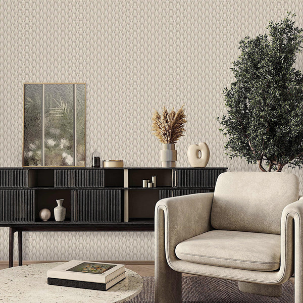 Timeless Geometric Deep Embossed Wallpaper, Light Neutral 3D Rich Textured Line Art Wall Accent, Durable, Washable - Walloro High End Wallcoverings & More