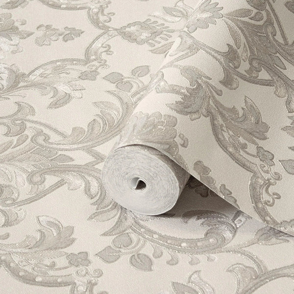 Timeless Ornate Embossed Wallpaper, White, Fabric Like, Rich 3D Textured Flocked Luxury Wallcovering Design, Non - Woven - Adawall Wallpaper - Registered Trade Accounts Only, Wallpaper Wholesale Account - 1407-1 - Adawall Wholesale - Wallpaper Wholesaler