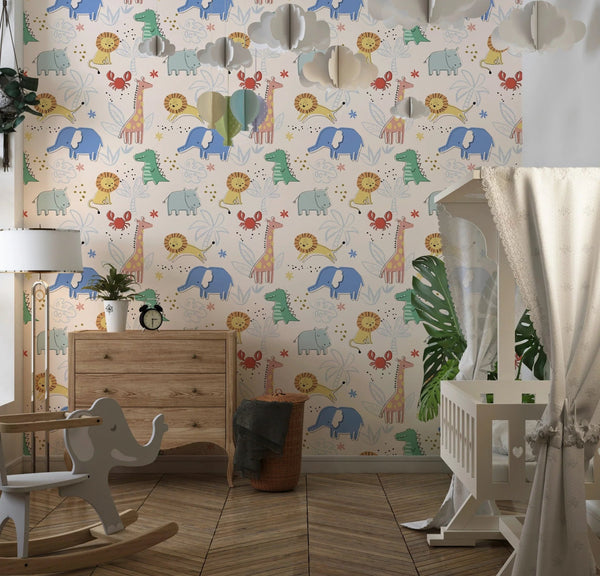 Tropical Animals Wallpaper, Drawing Pattern Mural, Oversized Custom Size Wall Art, Non - Woven, Non - Adhesive, Modern Wall Paper, Removable - Adawall Wallpaper - Registered Trade Accounts Only, Wallpaper Wholesale Account - W77536 - Adawall Wholesale - Wallpaper Wholesaler