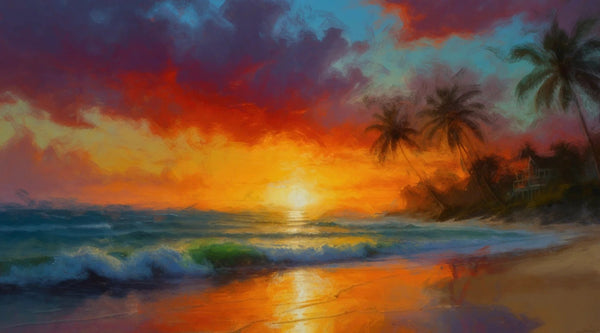 Tropical Beach, Golden Hour Wallpaper, Oil Painting Mural, Oversized Custom Size Wall Art, Non - Woven, Non - Adhesive, Modern Wall Paper, Removable - Adawall Wallpaper - Registered Trade Accounts Only, Wallpaper Wholesale Account - W77606 - Adawall Wholesale - Wallpaper Wholesaler