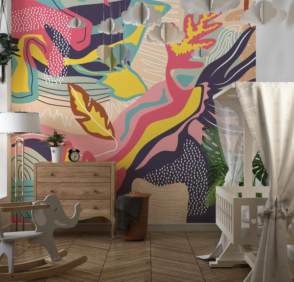 Tropical Floral Wallpaper, Abstract Mural, Oversized Custom Size Wall Art, Non - Woven, Non - Adhesive, Modern Wall Paper, Removable - Adawall Wallpaper - Registered Trade Accounts Only, Wallpaper Wholesale Account - W77593 - Adawall Wholesale - Wallpaper Wholesaler